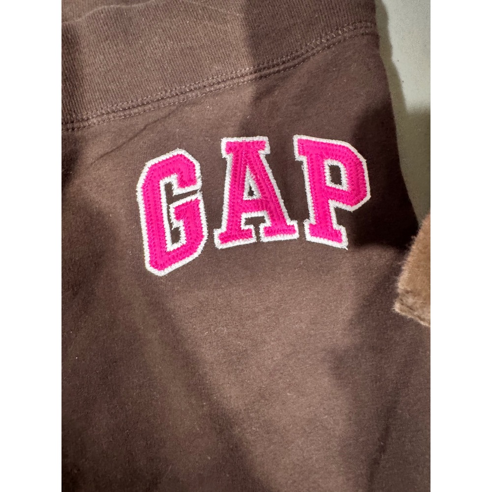 Gap Womens Brown Fleece Sweatpants Pink Logo Drawstring Straight Leg Joggers